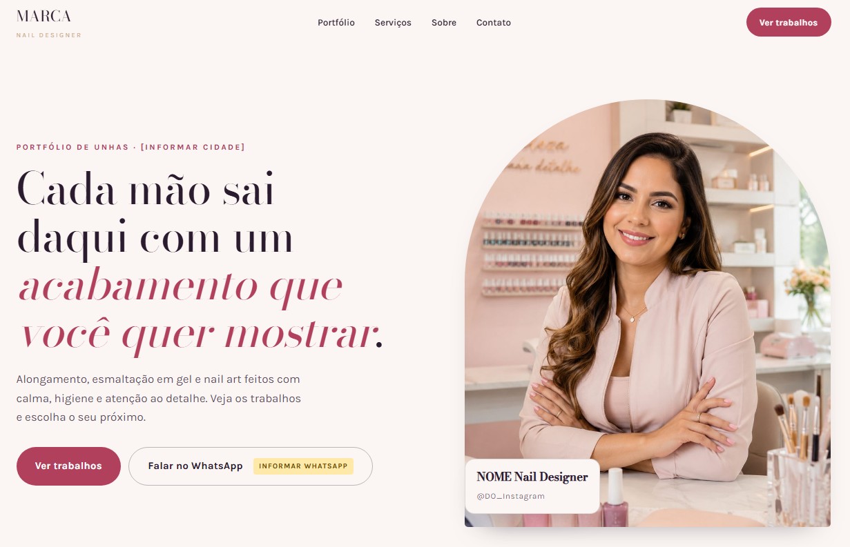 Modelo de landing page para nail designer
